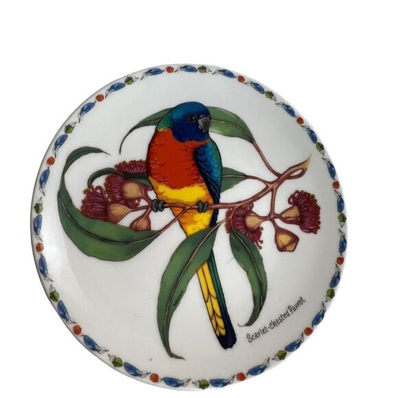 Feathered Jewels II Australia Fine China Scarlet Chested Parrot 6” Plate - Picture 1 of 4